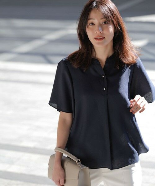 ANY SIS / エニィスィス シャツ・ブラウス | スムージーポリエステル スキッパー ブラウス（ネイビー）