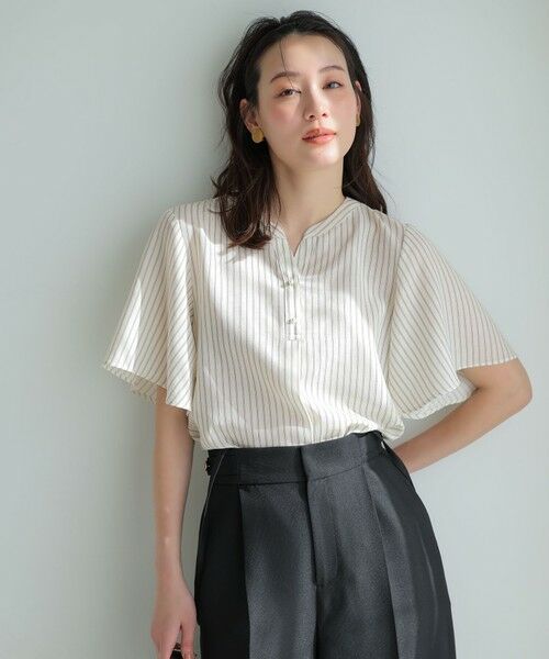 ANY SIS / エニィスィス シャツ・ブラウス | スムージーポリエステル スキッパー ブラウス（オフストライプ）