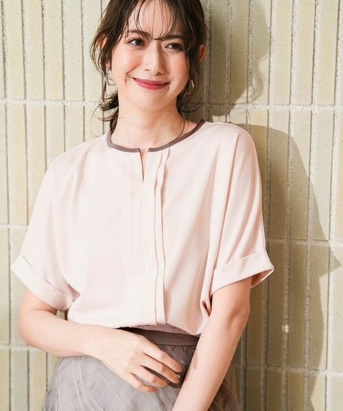 ANY SIS / エニィスィス カットソー | ジョーゼットフロントタック プルオーバー（ピンク×モカ）