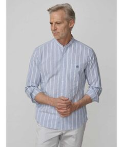 Wide Multi Stripe Band Collar Shirt