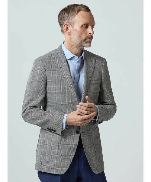 Aquascutum/アクアスキュータム 【UK Traditional】Linen Glenplaid Jacket ブルー AB5 Aquascutum/アクアスキュータム 【UK Traditional】Linen Glenplaid Jacket ブルー AB5