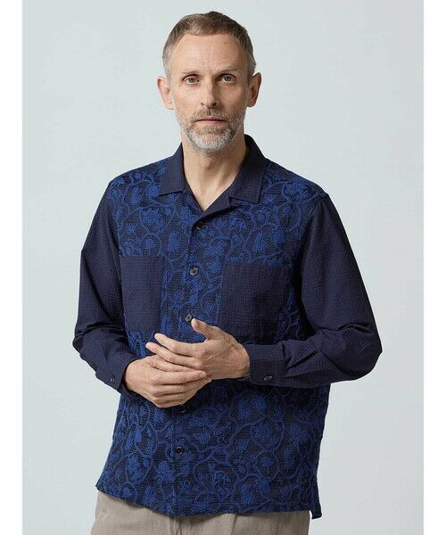 Aquascutum/アクアスキュータム Tapestry Pattern Jacquard Shirt ブルー L Aquascutum/アクアスキュータム Tapestry Pattern Jacquard Shirt ブルー L