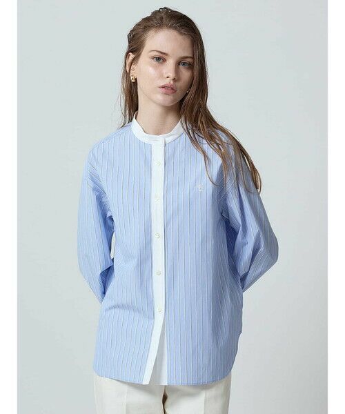 Aquascutum/アクアスキュータム クレリックギャザーシャツ ブルー 10 Aquascutum/アクアスキュータム クレリックギャザーシャツ ブルー 10