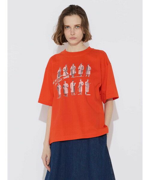 Aquascutum/アクアスキュータム コートイラスト T-SHIRT オレンジ L Aquascutum/アクアスキュータム コートイラスト T-SHIRT オレンジ L