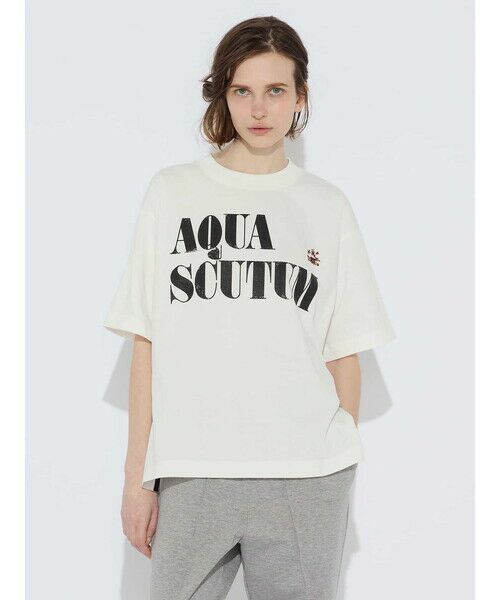 Aquascutum/アクアスキュータム プリント&刺繍サイド切替 T-SHIRT ホワイト S Aquascutum/アクアスキュータム プリント&刺繍サイド切替 T-SHIRT ホワイト S