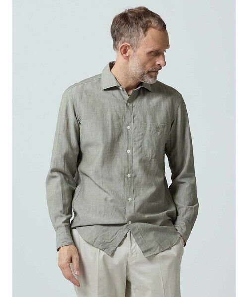 Aquascutum/アクアスキュータム Wool Linen Chambray Shirt グリーン L Aquascutum/アクアスキュータム Wool Linen Chambray Shirt グリーン L