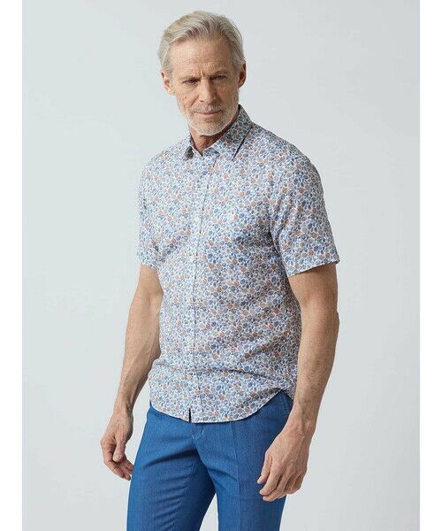 Aquascutum / アクアスキュータム シャツ・ブラウス | Floral Print Short Sleeve Shirt(ブルー)