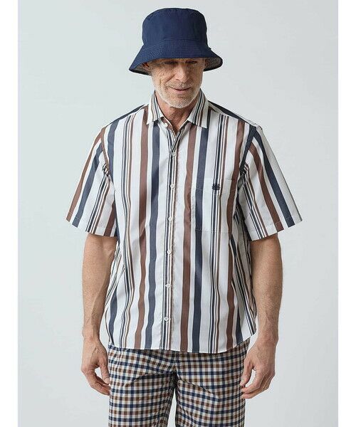 Aquascutum/アクアスキュータム AQ Stripe Short Sleeve Shirt ﾈｲﾋﾞｰ LL