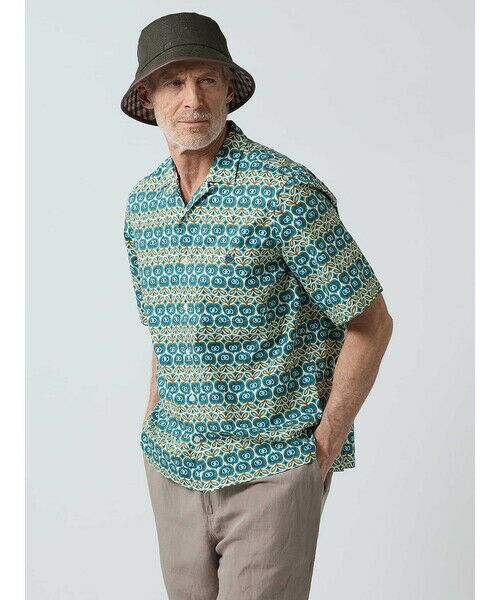 Aquascutum/アクアスキュータム Stone Wall Carving Short Sleeve Shirt ﾌﾞﾙｰ LL