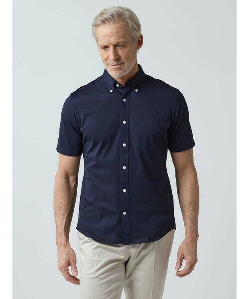 Aquascutum / アクアスキュータム シャツ・ブラウス | Summer TEC.3 Cool Knit Short Sleeve Shir(ネイビー)