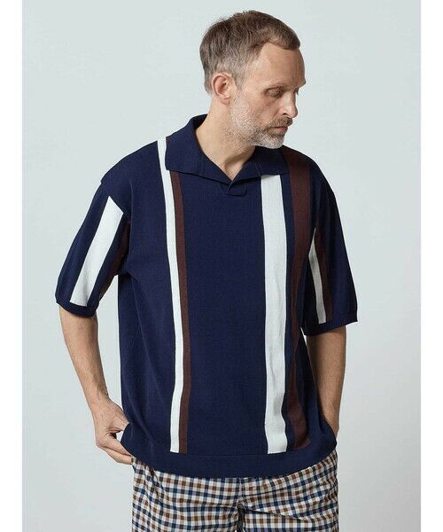 アクアスキュータム　半袖　POLOニット セール】 AQ Stripe Skipper Knit Polo （ニット・セーター