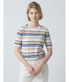 AQUA SCUTUM - Aquascutum(アクアスキュータム) 半袖カットソー サイズ8 M レディース - ベージュ×シルバー クルーネック/ラメ Aquascutum / アクアスキュータム （レディース） カットソー