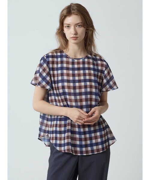 Aquascutum/アクアスキュータム ドレーピークラブチェックプリントブラウス ネイビー 8 Aquascutum/アクアスキュータム ドレーピークラブチェックプリントブラウス ネイビー 8