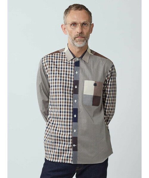 Aquascutum / アクアスキュータム シャツ・ブラウス | Crazy Pattern Club Check Over Shirt(ネイビー)