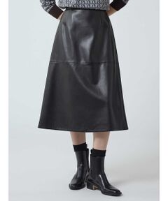 Aquascutum / アクアスキュータム ミニ・ひざ丈スカート | エコレザー セミフレアスカート