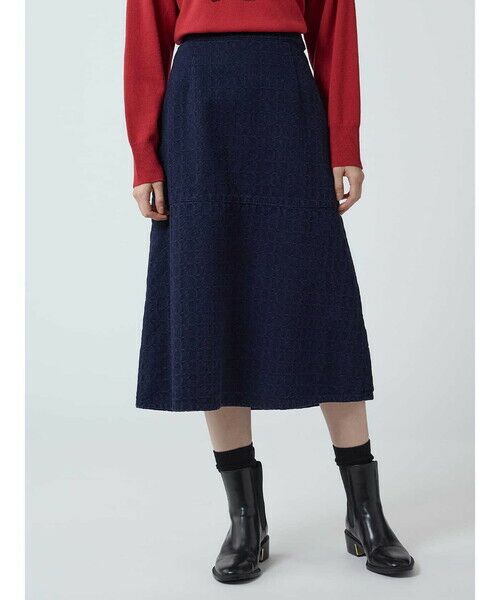 Aquascutum / アクアスキュータム ミニ・ひざ丈スカート | デニムジャカード セミフレアスカート | 詳細12