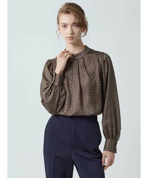 Aquascutum/アクアスキュータム スクエアードット スタンドカラーブラウス カーキ 8 Aquascutum/アクアスキュータム スクエアードット スタンドカラーブラウス カーキ 8