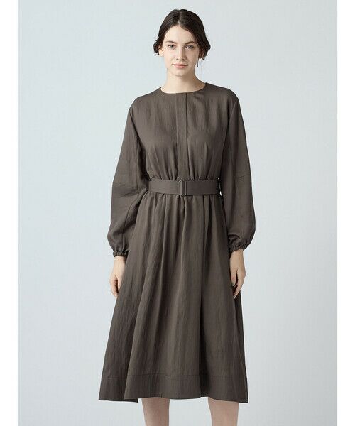 Aquascutum / アクアスキュータム ドレス | パフスリーブ ベルト付ドレス（ﾀﾞｰｸｸﾞﾚｰ）