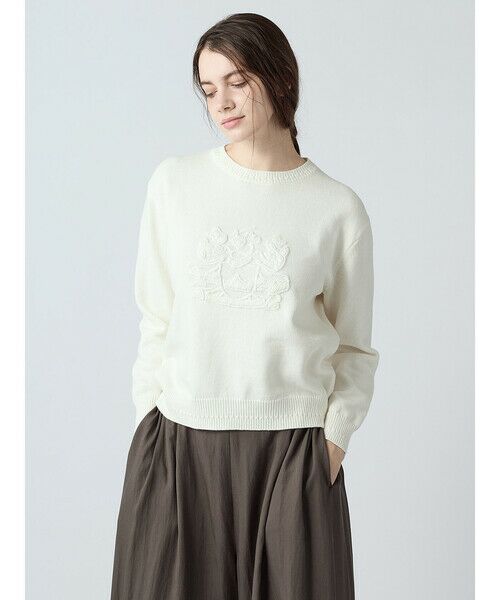 Aquascutum / アクアスキュータム ニット・セーター | クレスト刺繍 コットンニット（ﾎﾜｲﾄ）