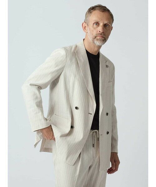 Aquascutum / アクアスキュータム テーラードジャケット | TEC.3 Pencil Stripe Double-Breasted Jacket（ﾍﾞｰｼﾞｭ）