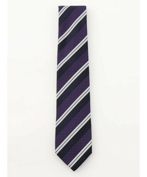 Aquascutum / アクアスキュータム ネクタイ | ストライプ小剣クレスト（ﾊﾟｰﾌﾟﾙ）