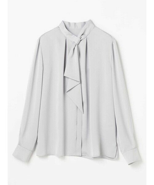 Aquascutum / アクアスキュータム シャツ・ブラウス | サテンボウタイブラウス（ﾍﾟｰﾙﾌﾞﾙｰ）