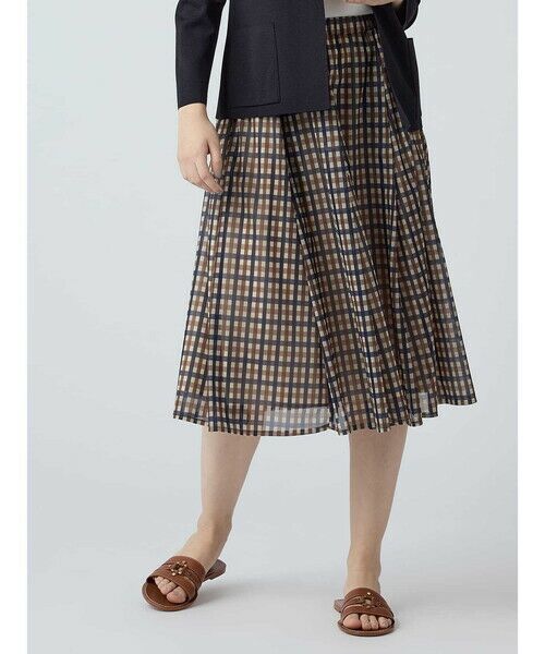 Aquascutum / アクアスキュータム ミニ・ひざ丈スカート | クラブチェックオーガンジースカート（ﾈｲﾋﾞｰ）