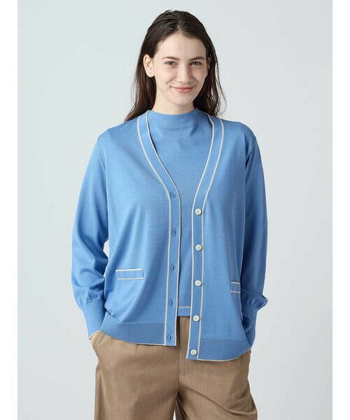 Aquascutum / アクアスキュータム ニット・セーター | 配色ライン カーディガン（ｻｯｸｽ）