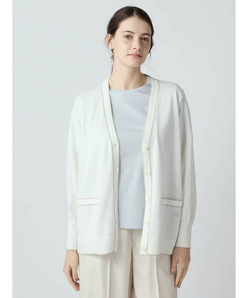 Aquascutum / アクアスキュータム ニット・セーター | 配色ライン カーディガン（ﾎﾜｲﾄ）