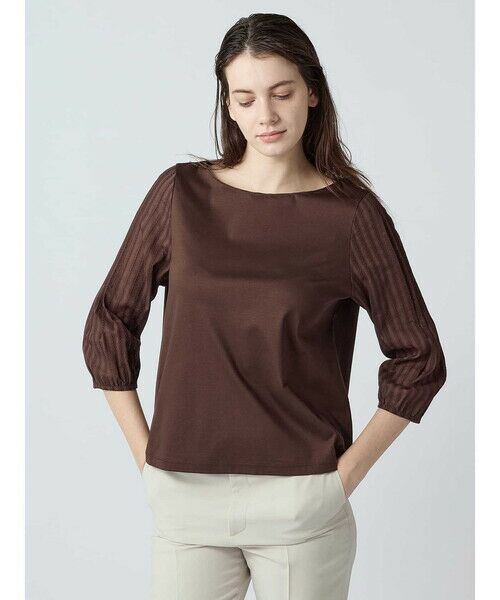 Aquascutum / アクアスキュータム カットソー | ストライプレースコンビ（ﾌﾞﾗｳﾝ）