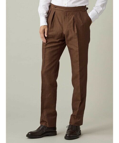 Aquascutum / アクアスキュータム スラックス・ドレスパンツ | Cotton&Linen Chambray Trousers(ブラウン)