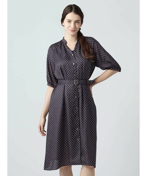 Aquascutum / アクアスキュータム ドレス | スクエアドットプリントドレス（ﾈｲﾋﾞｰ）