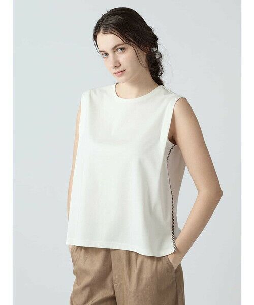 Aquascutum / アクアスキュータム カットソー | スーピマコットンポンチ ノースリーブ（ﾎﾜｲﾄ）