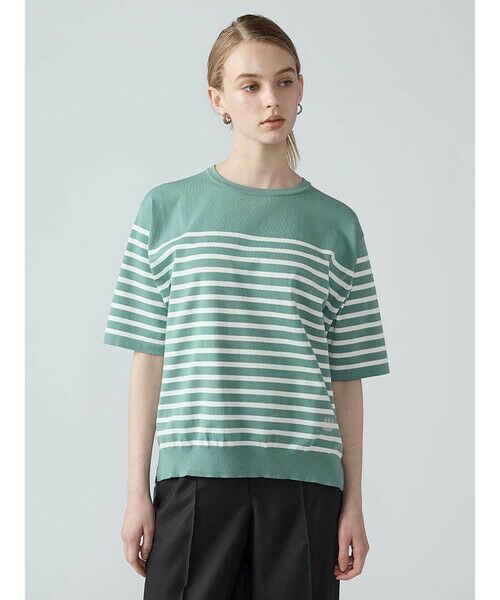 Aquascutum / アクアスキュータム ニット・セーター | ストレッチボーダーニット（ｸﾞﾘｰﾝ）