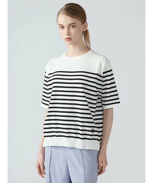 Aquascutum / アクアスキュータム ニット・セーター | ストレッチボーダーニット（ﾎﾜｲﾄ）