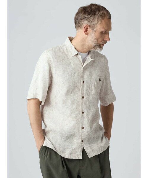 Aquascutum / アクアスキュータム シャツ・ブラウス | Linen Floral Print Short Sleeve Outer Shirt（ﾍﾞｰｼﾞｭ）