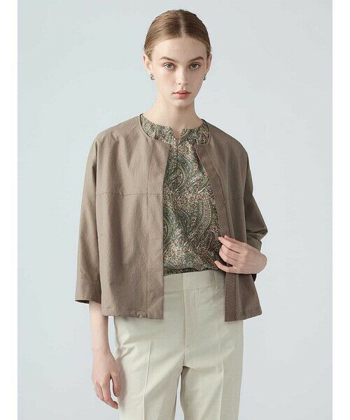 Aquascutum / アクアスキュータム テーラードジャケット | ミニリップストップノーカラージャケット（ﾍﾞｰｼﾞｭ）