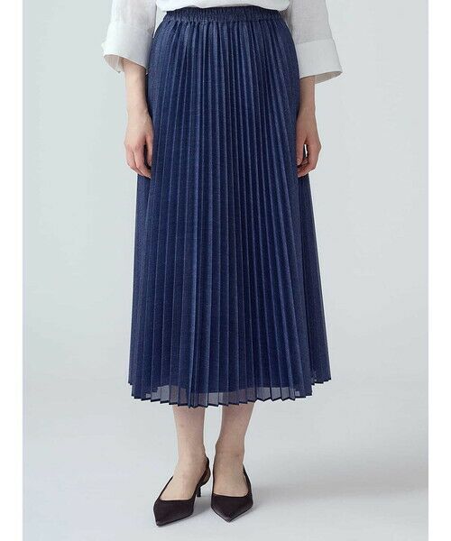 Aquascutum / アクアスキュータム ミニ・ひざ丈スカート | デニムライクプリーツスカート（ﾈｲﾋﾞｰ）