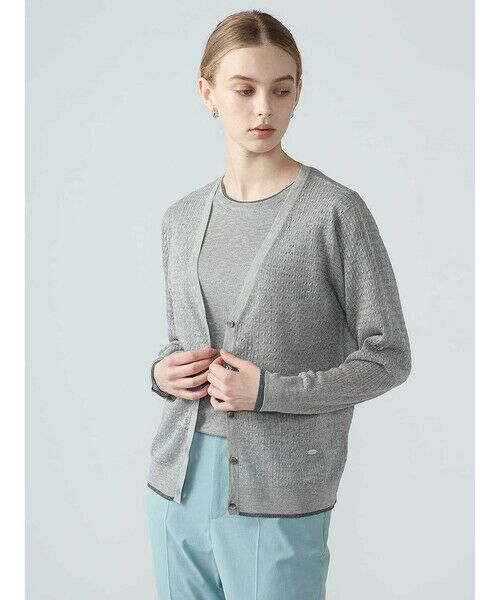 Aquascutum / アクアスキュータム ニット・セーター | 【アンサンブル対応】シアーケーブルカーディガン(ライトグレー)