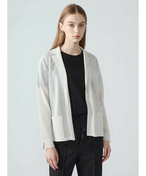 Aquascutum / アクアスキュータム ニット・セーター | シアーニットジャケット（ﾗｲﾄｸﾞﾚｰ）