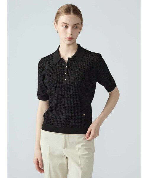 Aquascutum / アクアスキュータム ニット・セーター | ケーブルポロニット（ﾌﾞﾗｯｸ）
