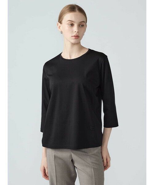 Aquascutum / アクアスキュータム カットソー | スーピマスムース七分袖Tシャツ（ﾌﾞﾗｯｸ）