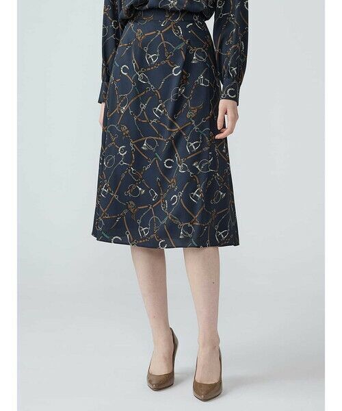 Aquascutum / アクアスキュータム ミニ・ひざ丈スカート | 【セットアップ対応】ホースライディングプリントスカート（ﾈｲﾋﾞｰ）