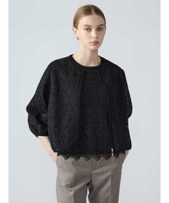 Aquascutum / アクアスキュータム ニット・セーター | 【アンサンブル対応】レースコンビジップカーディガン