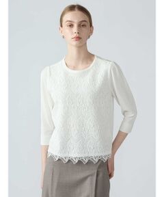 Aquascutum / アクアスキュータム ニット・セーター | 【アンサンブル対応】レースコンビプルオーバー
