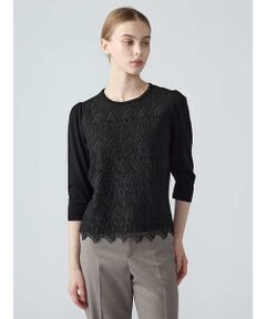 Aquascutum / アクアスキュータム ニット・セーター | 【アンサンブル対応】レースコンビプルオーバー