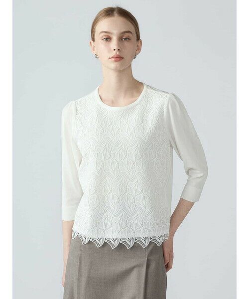 Aquascutum / アクアスキュータム ニット・セーター | 【アンサンブル対応】レースコンビプルオーバー（ﾎﾜｲﾄ）