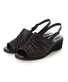 Atelier / アトリエ サンダル | 【3E】ギャザーデザインウエッジヒールサンダル