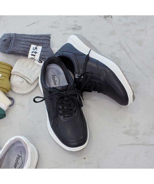 Atelier/アトリエ 【4E】軽量厚底スニーカー ブラック 230