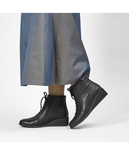 Atelier/アトリエ 【防滑】【3E】レースアップショートブーツ ブラック 240 Atelier/アトリエ 【防滑】【3E】レースアップショートブーツ ブラック 240